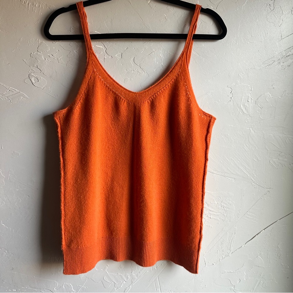 Vintage Lucky Brand Cashmere Tank Orange Knit Boho‎ Minimalist Soft Girl Sz L